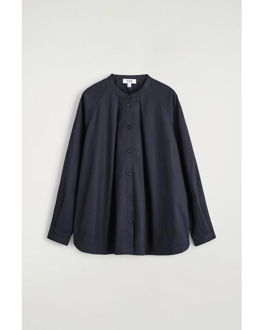 COS Blue Grandad-Collar Cotton Shirt