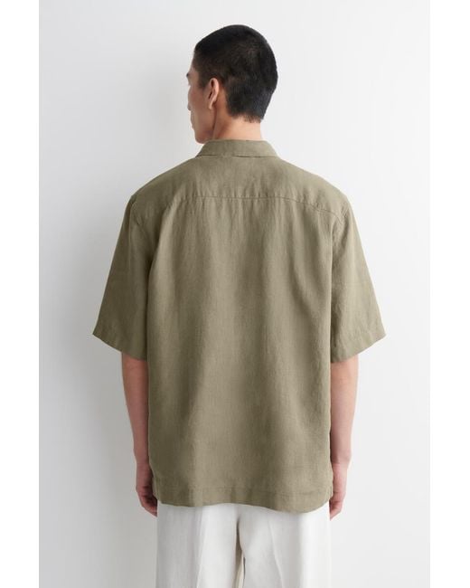 COS Green Linen Short-Sleeved Shirt for men