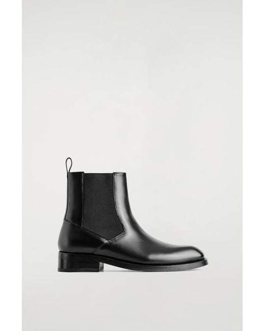 COS Black Square-Toe Leather Chelsea Boots for men