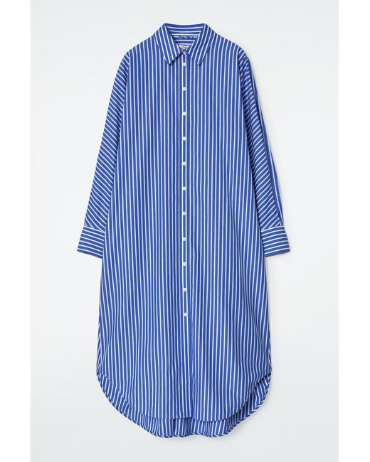 COS Blue Relaxed Cotton Shirt Dress