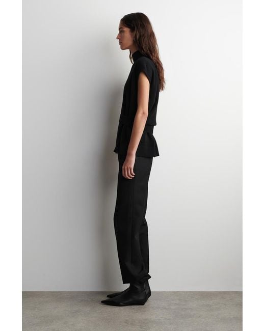COS Black Belt-Detail Mock-Neck Wool Vest