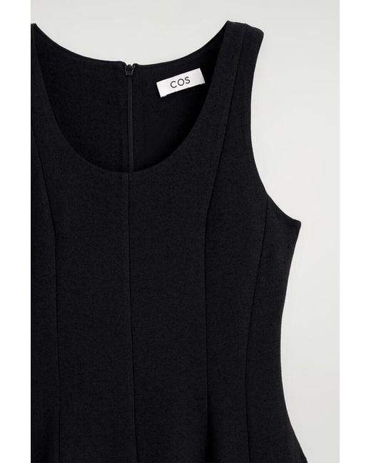 COS Black Sculpted Cotton Midi Dress