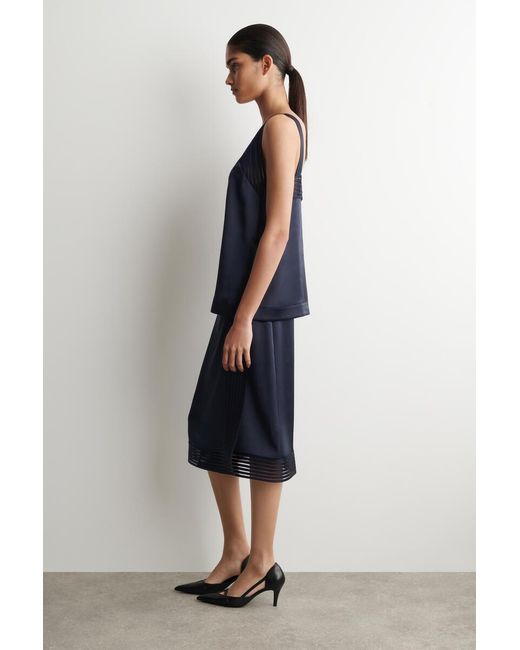 COS Blue Open-Stitch Satin Cami Top