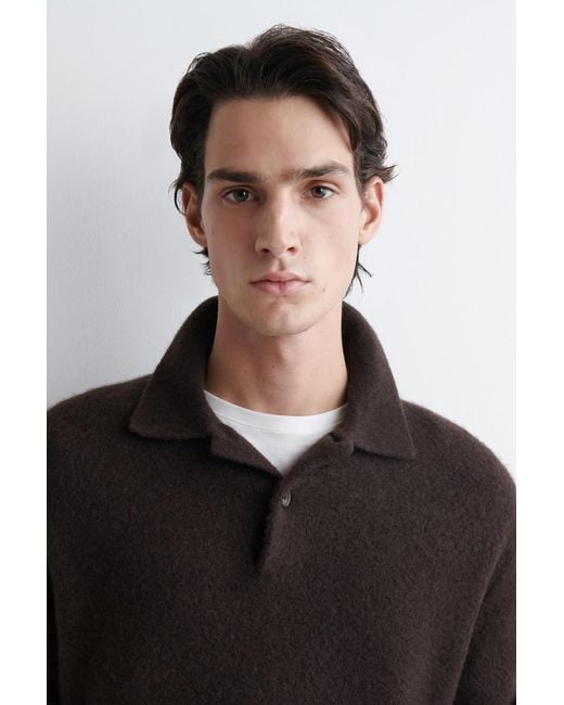COS Black Brushed-Wool Polo Shirt for men