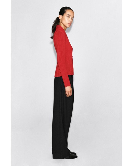 COS Red Pleated Jacquard Cardigan