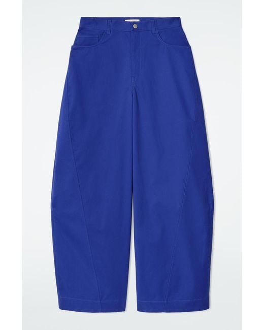 COS Blue Deconstructed Cotton Barrel-Leg Trousers