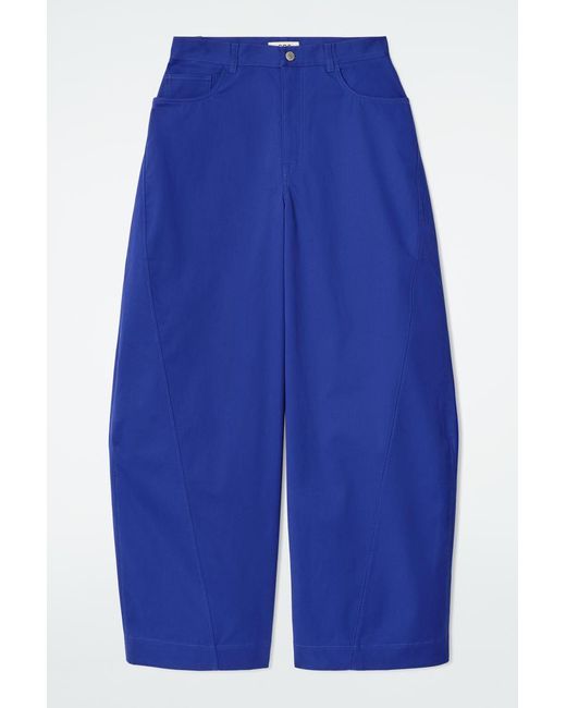 COS Blue Deconstructed Cotton Barrel-Leg Trousers