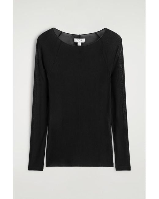 COS Black Silk Long-Sleeved Top