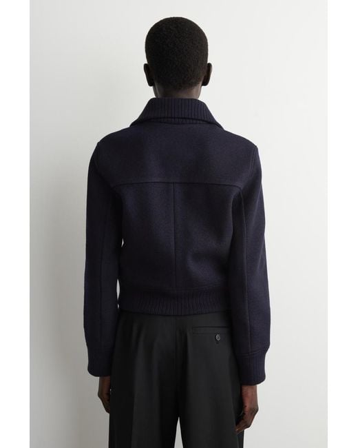 COS Blue Ribbed-Collar Boiled Merino Wool Jacket