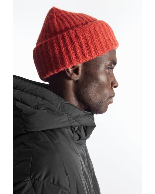 COS Red Ribbed Alpaca-blend Beanie for men