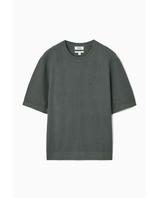 COS Gray Textured Knitted T-shirt for men