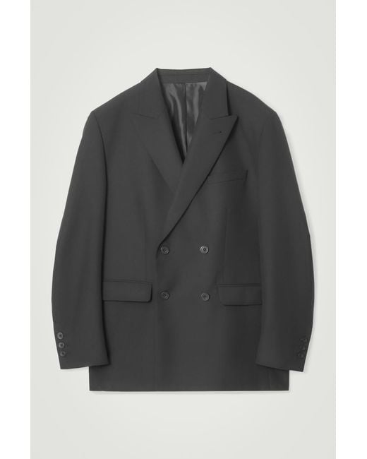 COS Gray Relaxed Double-breasted Wool Blazer for men