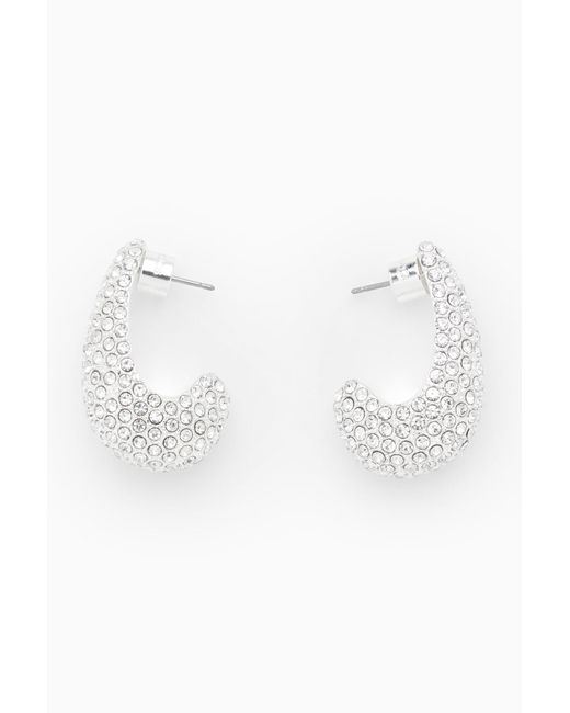 COS White Crystal Curved Teardrop Earrings