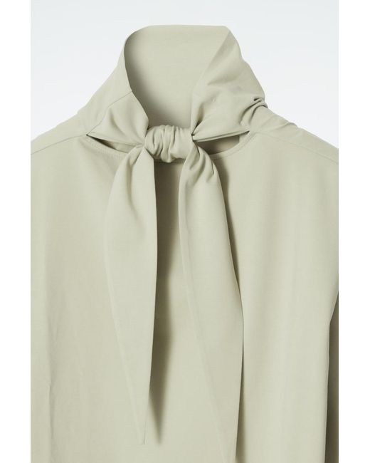 COS White Tie-neck Jersey Top