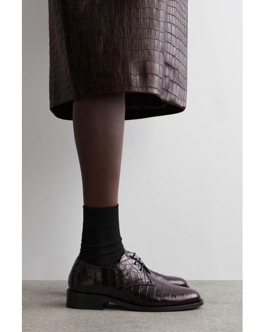 COS Black Croc-Effect Leather Derby Shoes