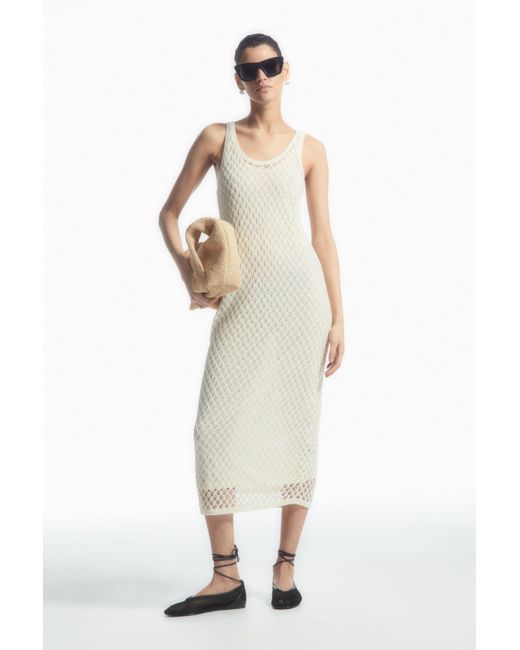 COS White Sleeveless Open-knit Midi Dress