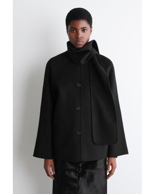 COS Black Double-Faced Wool Scarf Short Jacket