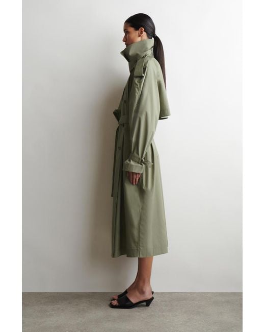 COS Green Mock-Neck Cotton Trench Coat