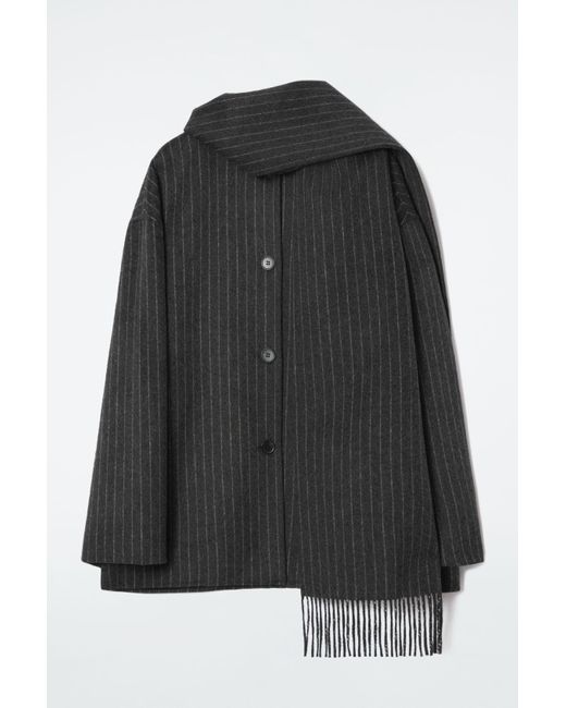 COS Oversized Wool-blend Scarf Jacket in Black | Lyst