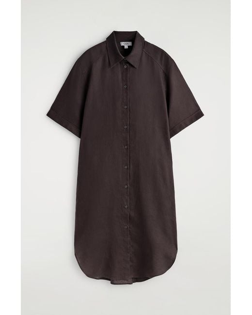 COS Black Short-Sleeved Linen Shirt Dress