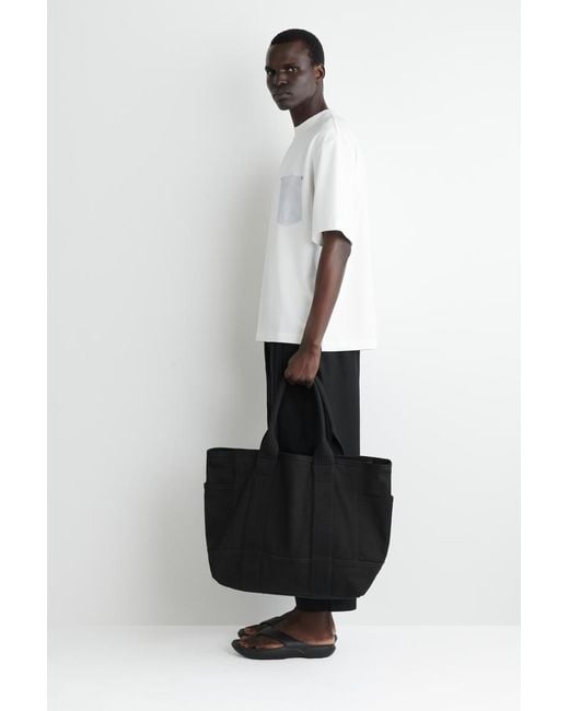 COS White Oversized Woven-Pocket T-Shirt for men