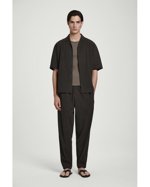 COS Black Crinkled-Cotton Shirt for men