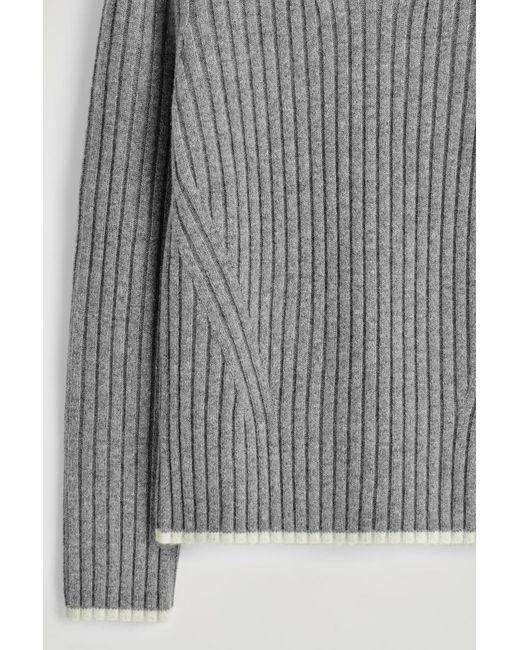 COS Gray Ribbed Wool Funnel-Neck Jumper
