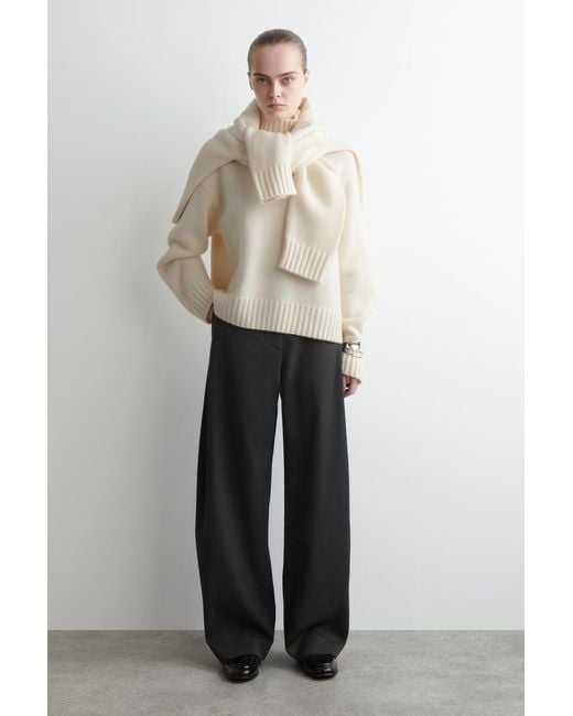 COS Natural Chunky Cashmere Mock-Neck Sweater