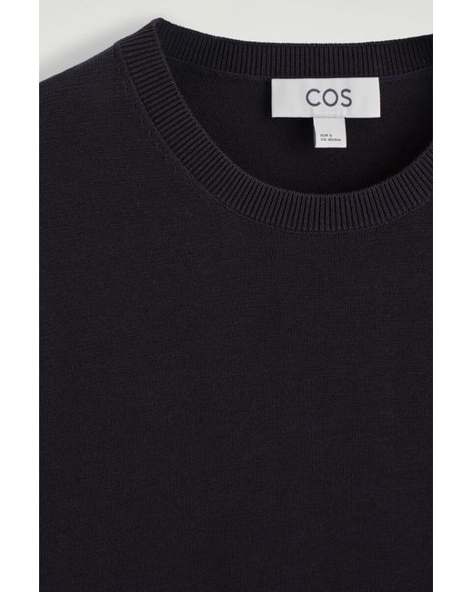 COS Blue Knitted Cotton T-Shirt