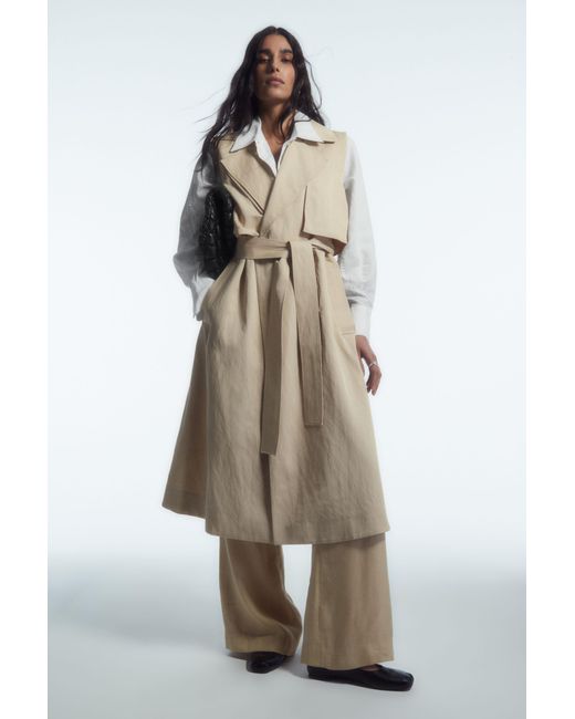 COS Natural Sleeveless Linen-blend Trench Coat
