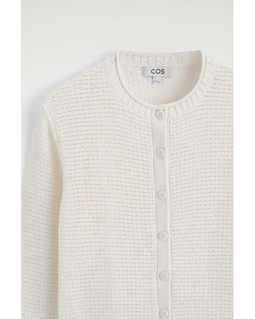 COS White Textured Knitted Cotton Cardigan