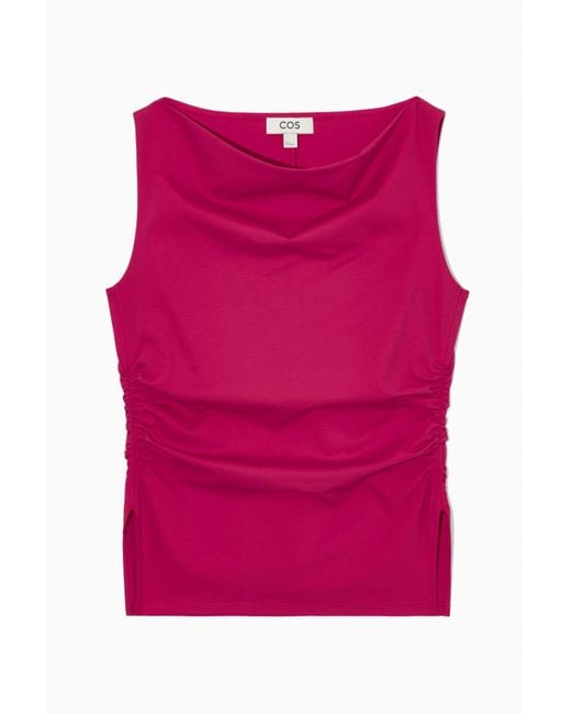 COS Pink Cowl-neck Gathered Sleeveless Top
