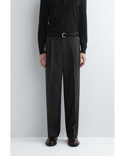 COS Black Pleated Wool Relaxed-Fit Trousers for men