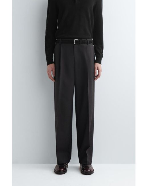 COS Black Pleated Wool Relaxed-Fit Trousers for men