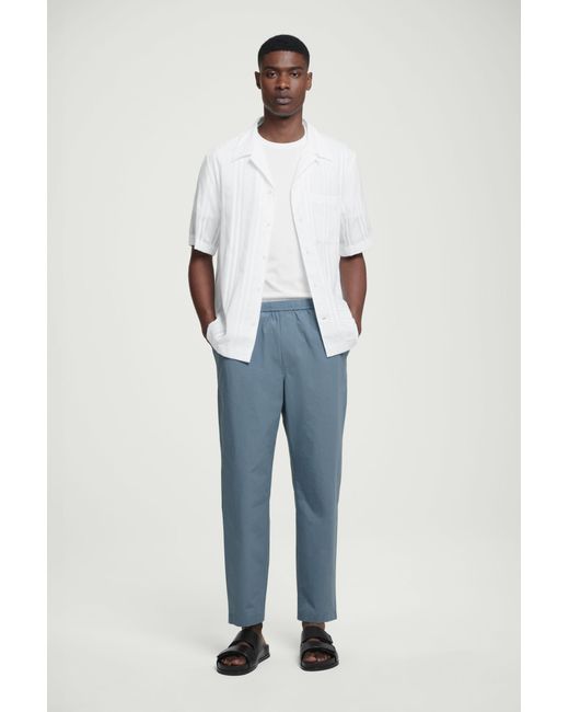 COS Blue Tapered Poplin Pull-on Trousers for men