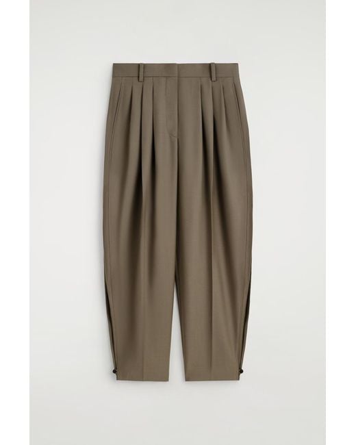 COS Natural Pleated Barrel-Leg Wool Trousers