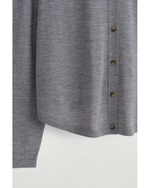 COS Gray Circle-Cut Merino Wool Cardigan