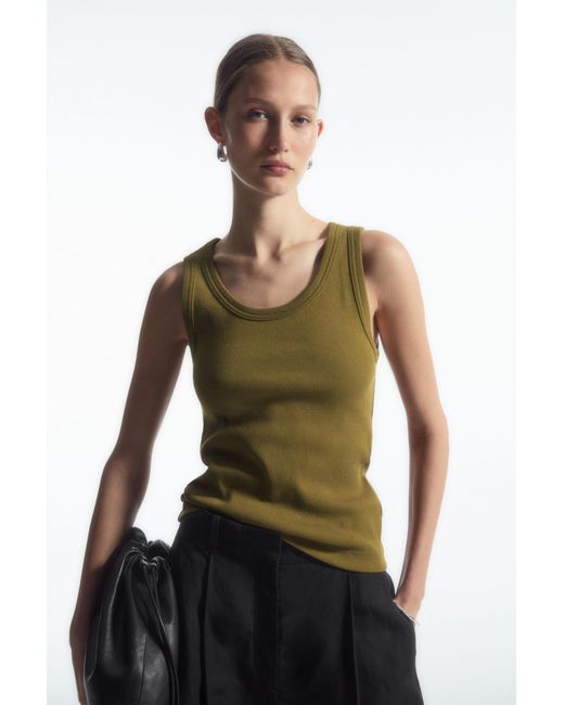 COS Green Scoop-neck Ribbed Tank Top
