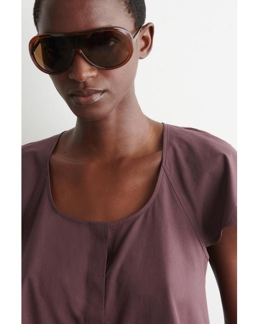 COS Purple Fluted-Sleeve Cotton Blouse