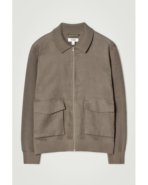 COS Brown Knitted-Panel Linen Jacket for men
