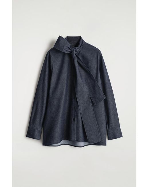 COS Blue Bow-Detail Denim Shirt