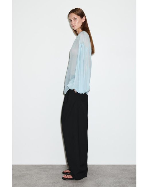 COS Blue Sheer Balloon-Sleeve Blouse