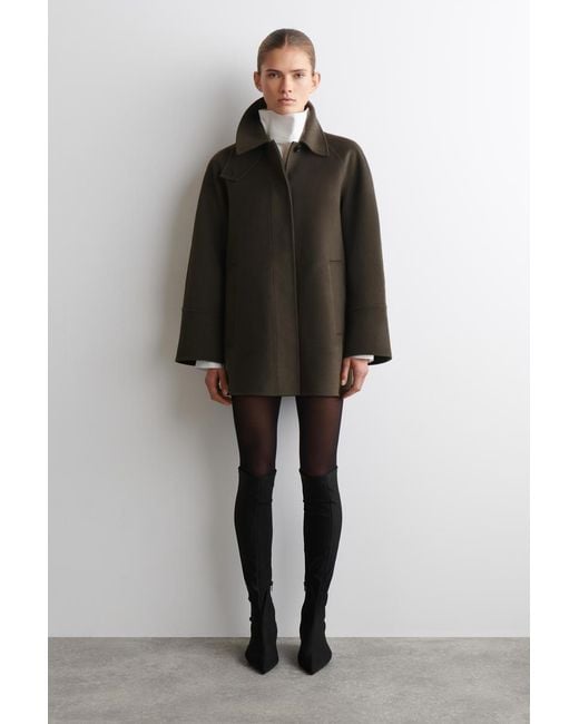 COS Brown Mock-Neck Double-Faced Wool Short Coat