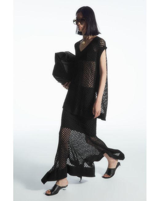 COS Black Asymmetric Open-knit Skirt