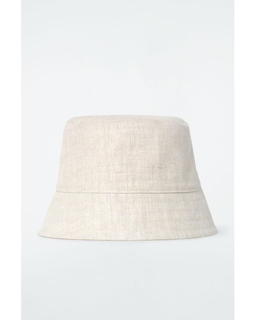 COS White Linen Bucket Hat In Light Beige
