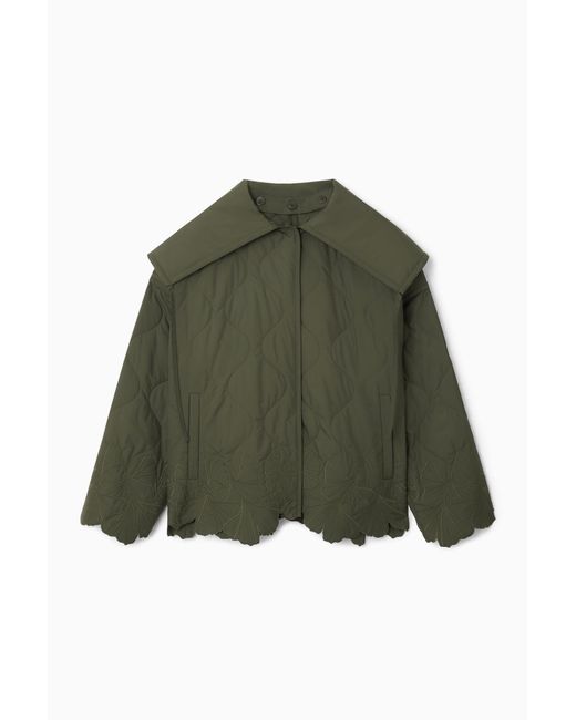 COS Green Oversized Embroidered Quilted Jacket