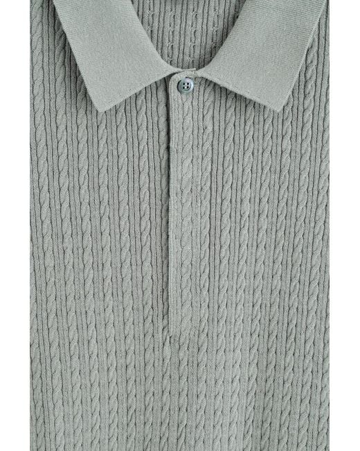 COS Gray Cable-Knit Cotton-Linen Polo Shirt for men