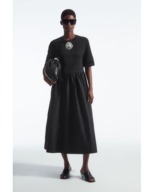 COS Black Contrast-panel Midi Dress