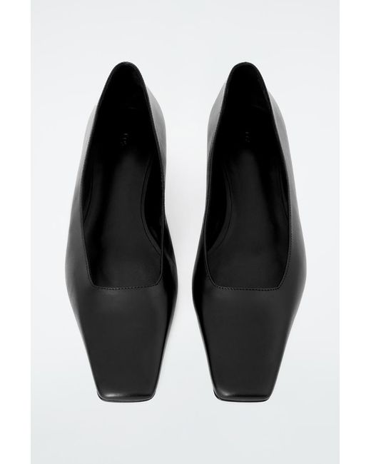 COS Black Square-Toe Leather Court Shoes