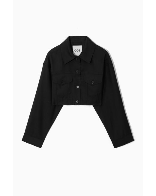 COS Black Oversized Cropped Wool Overshirt